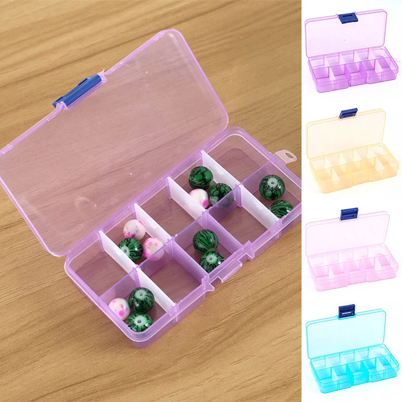 

LNRRABC Jewelry Plastic Storage Box For Small Handmade Packing 1PC 10 Slots Transparent Rectangle Case Organizer Detachable