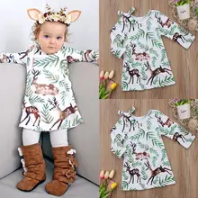 Pudcoco платье для девочек США бантом Детские для маленьких девочек мультфильм олень платье Праздничная одежда принцессы