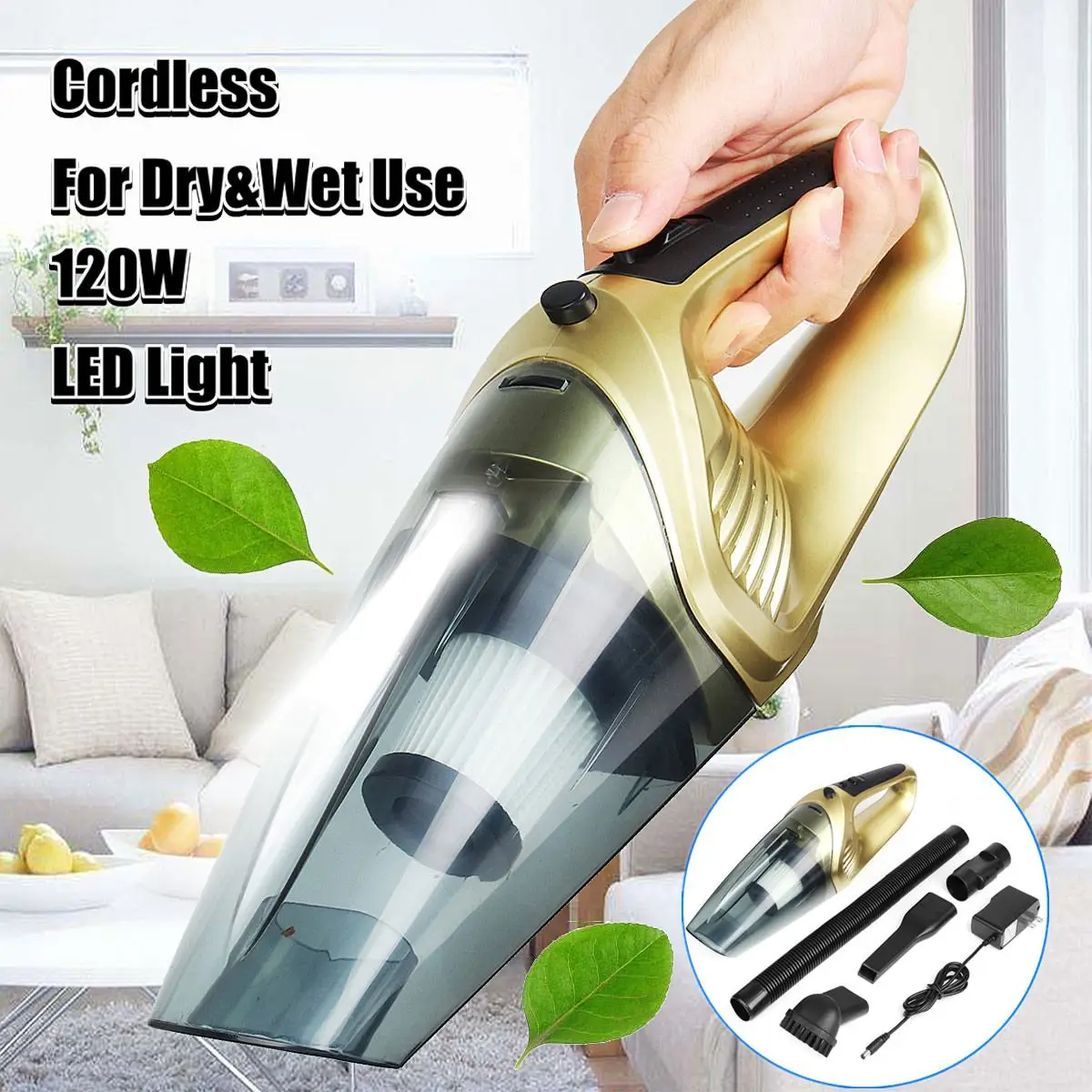 

220V 120W LED Compact Rechargeable Cordless Vacuum Cleaner Handheld Cleaner Wet Dry Dual Use Portable Home Vacuum Cleaner