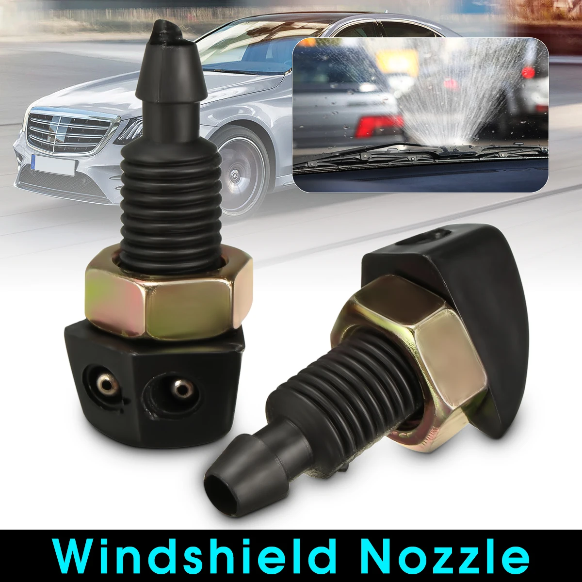 2 pcs Universal Car Vehicle Front Windshield Washer Sprayer Nozzle Plastic Black ► Photo 1/6