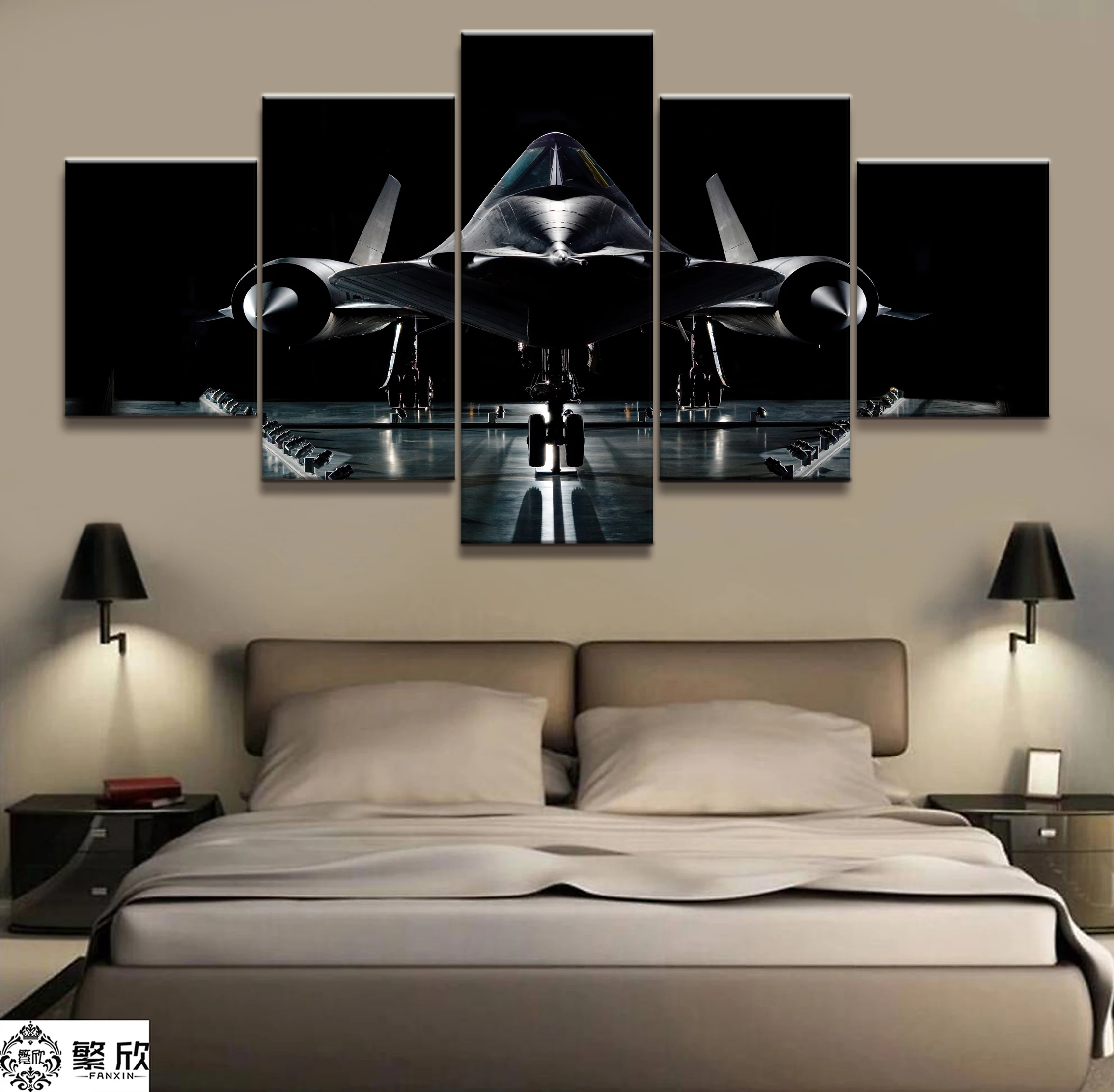 5 Panel Lockheed SR 71 Aircraft Canvas Printed Painting For Living Room ...