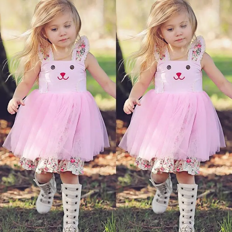 

Pudcoco Girl Dress 1Y-6Y US Infant Baby Girls Easter 3D Bunny Dress Party Outfit Princess Tulle Sundress