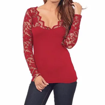 

Autumn Women Lace Crochet Shirts Plus Size Stretch Sexy V Neck Blouses Long Sleeve Top ZANZEA 2020 Casual Blusas Femininos S-5Xl