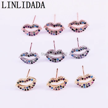 

10Pair Mix color Stud Earrings for Women Paved Rainbow CZ Zircon Delicate Shiny Lips Earring Party jewelry