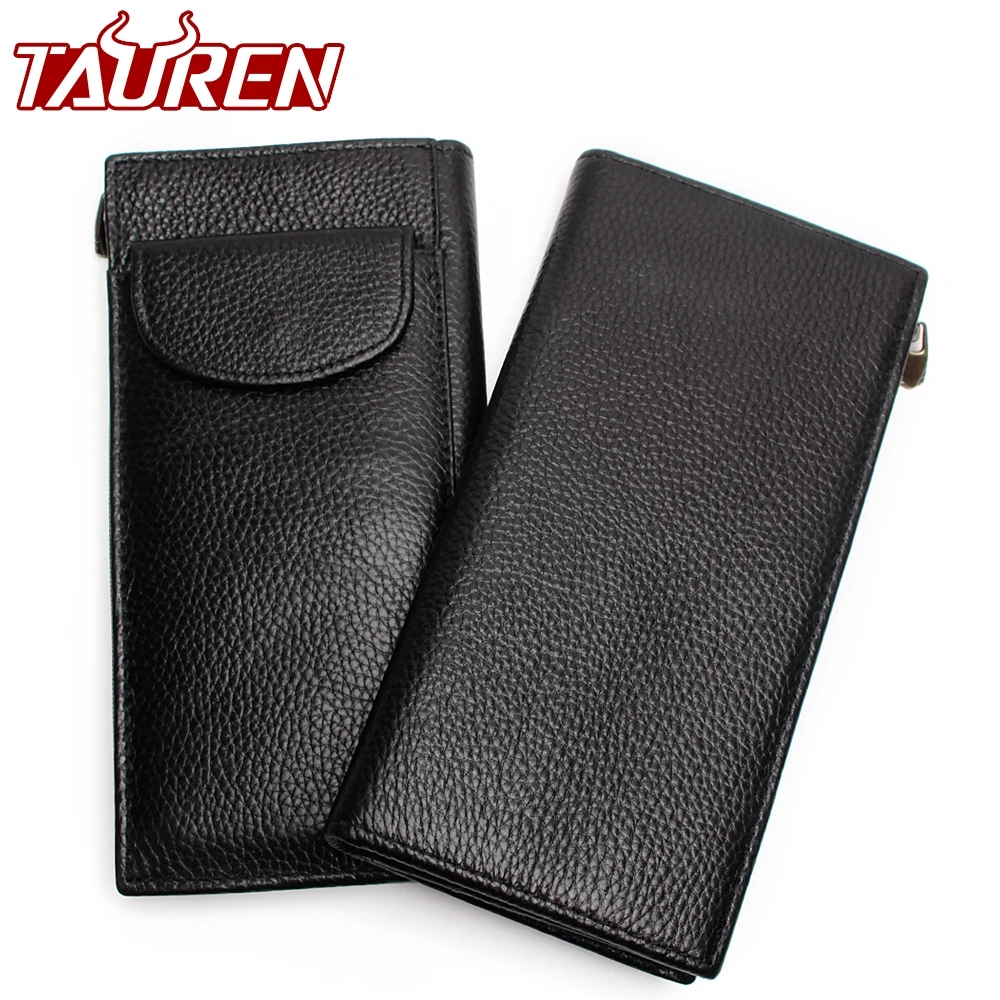 

100% Real Genuine Leather Purse With Phone Bag Wallet Card Holder Black Color Men's Vintage Men Wallets