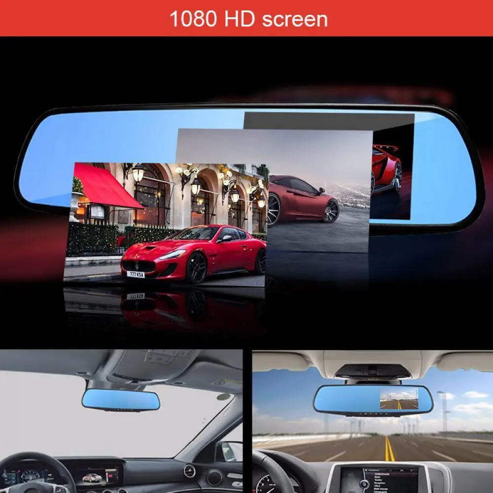 4 3 &quotАвтомобильный Dvr Dash Cam Зеркало 1080 P полный HD с двумя линзами заднего вида