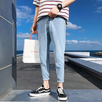 

Summer New Jeans Men Slim Fashion Solid Color Casual Denim Pants Man Streetwear Trend Wild Hip Hop Trousers Male Clothes