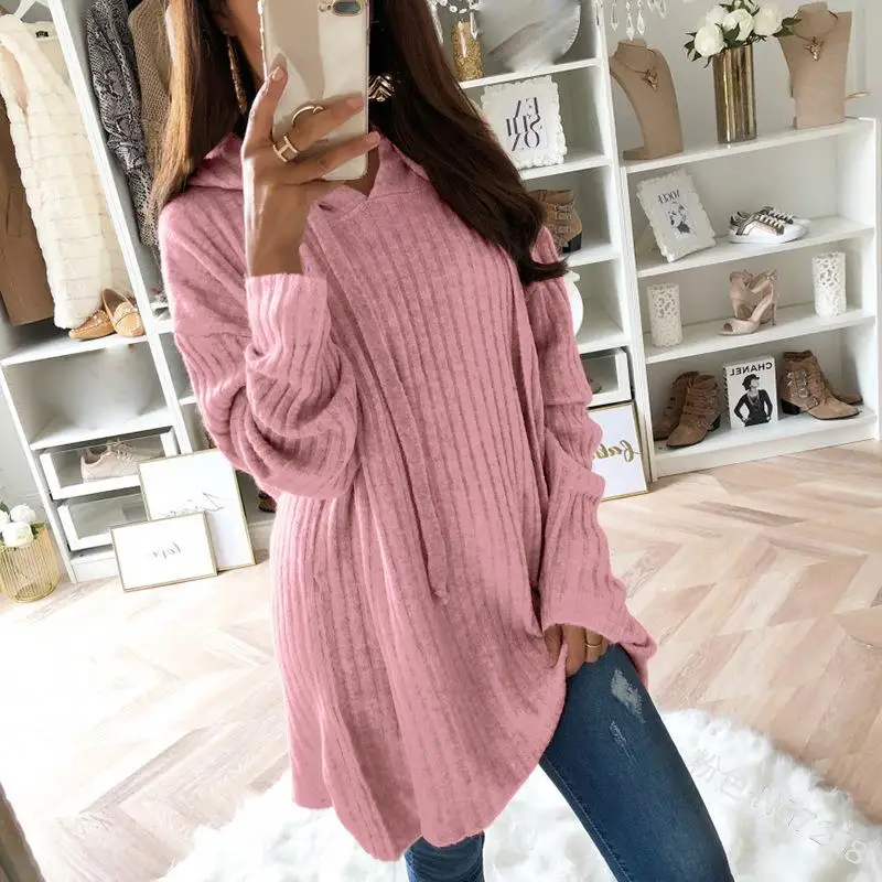 

5XL Big Size Female Hoodies Winter Knitted Cotton Warm Sweatshirt Women Long Sleeve Casual Pullover Long Loose Hoodie SJ1479X