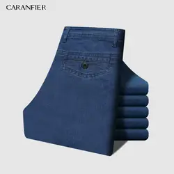 CARANFIER 2019 новые мужские классические джинсы эластичные узкие однотонная Джинсовая Жан Мужской цвет: черный, синий Slim Fit Брюки брендовая