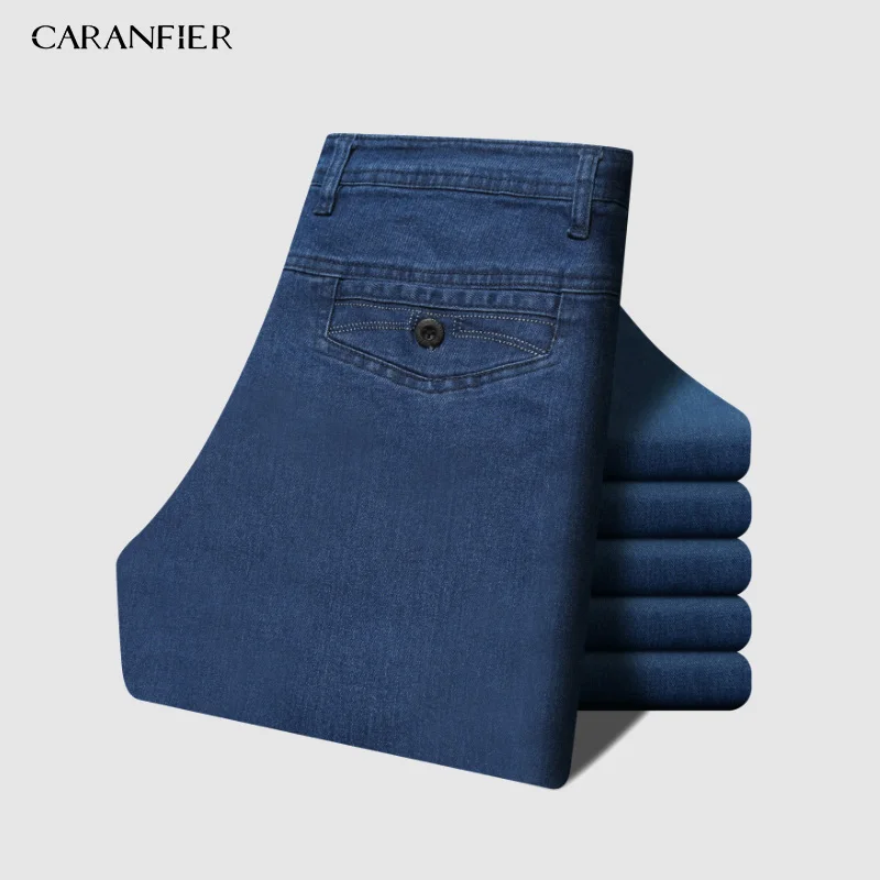 Новинка 2019 мужские классические джинсы CARANFIER Эластичные Обтягивающие однотонные