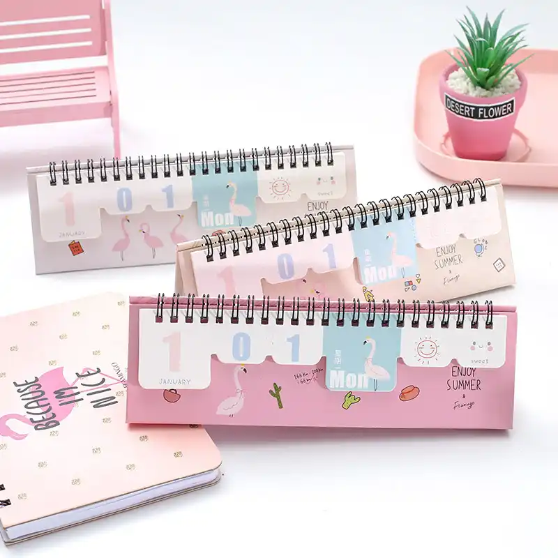 New Kawaii Pink Flamingo Desk Calendar Lovely Unicorn Office