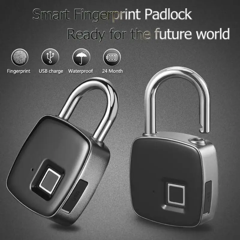 

Fingerprint Padlock Smart Fingerprint Lock IP66 Waterproof Dustproof Design Keyless Anti-theft Padlock Suitcase Door Lock
