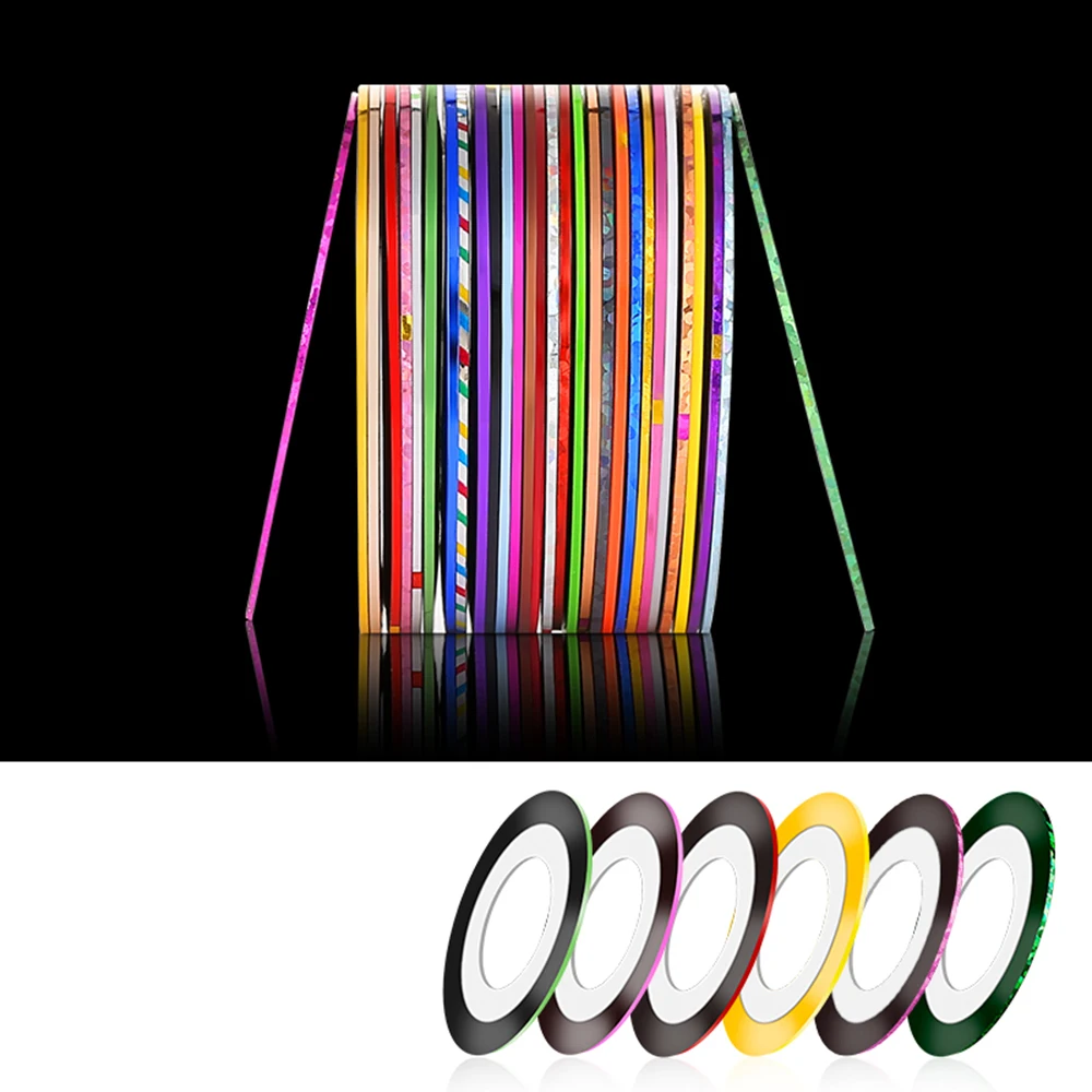 

fashion 30 Mixed Colors 1mm Radium Nail Line Sticker Roll Striping Tape Line Nail Art Decoration Sticker