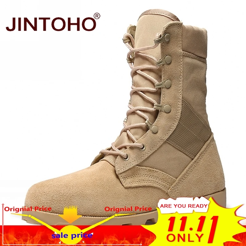

JINTOHO Genuine Leather Men Boots Mid-Calf Leather Boots Work & Safty Shoes Warm Mens Winter Shoes Male Work Safety Boots