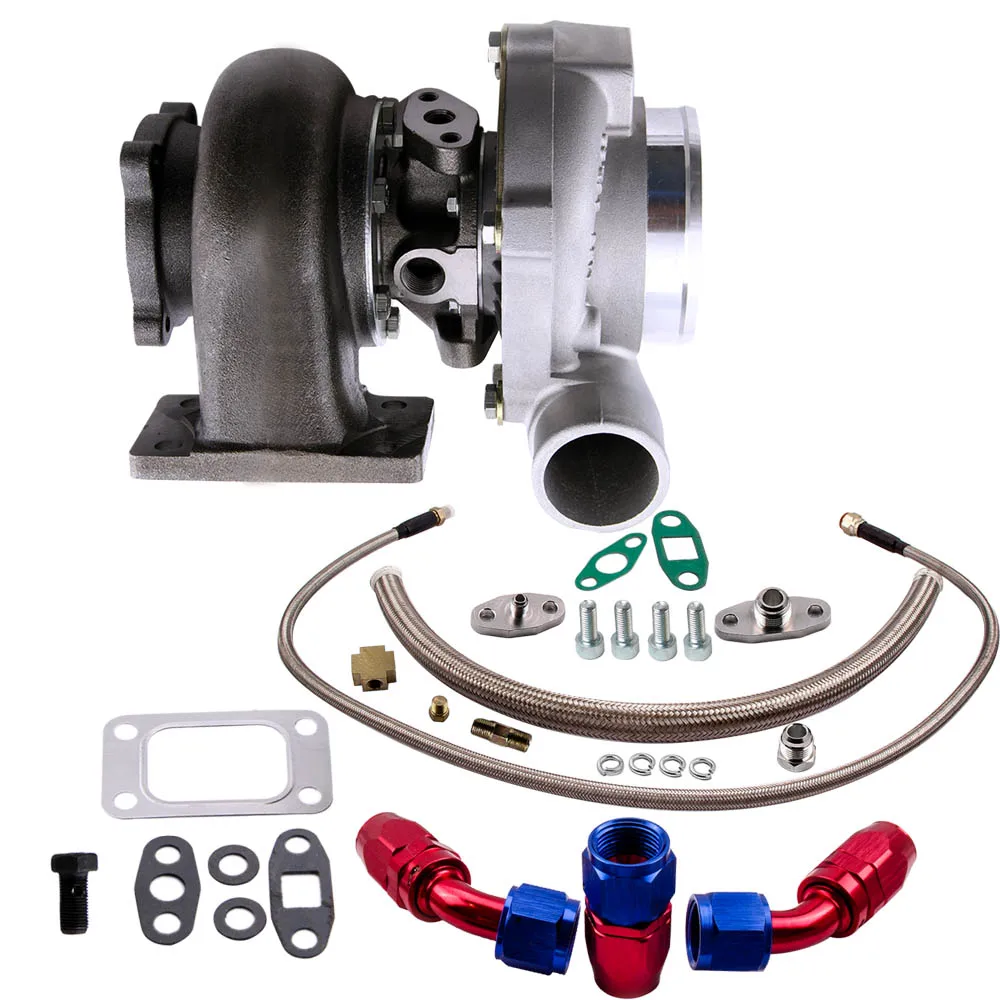 

GT30 GT3037 GT3076 Turbo for 3.0L-5.0L Water Cooled + Oil Reyurn Feed Line Kits .82 A/R .60 turbine T3 Flange