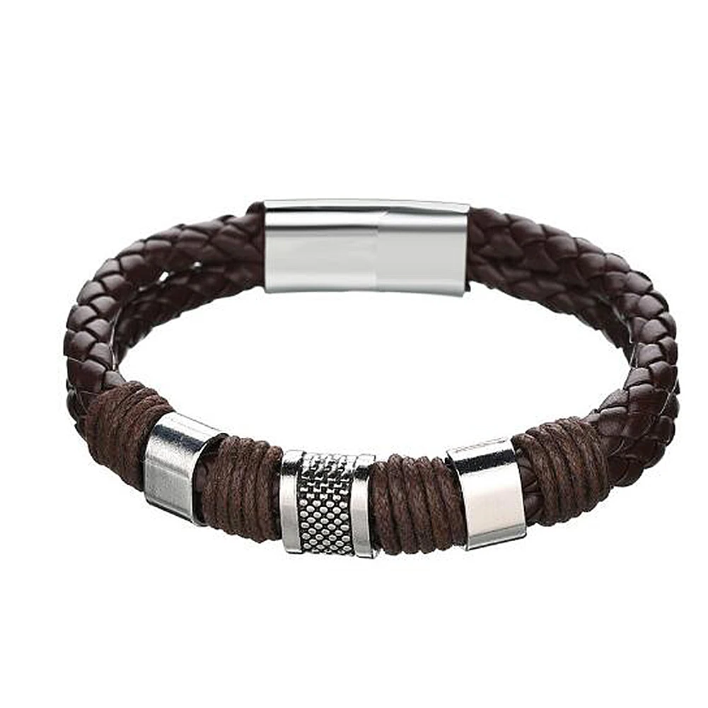 

Fashion Round Braid Leather Bracelets For Men 2019 Personality Charm Stainless Steel Clasp Wristbands Jewelry Pulseras Hombre