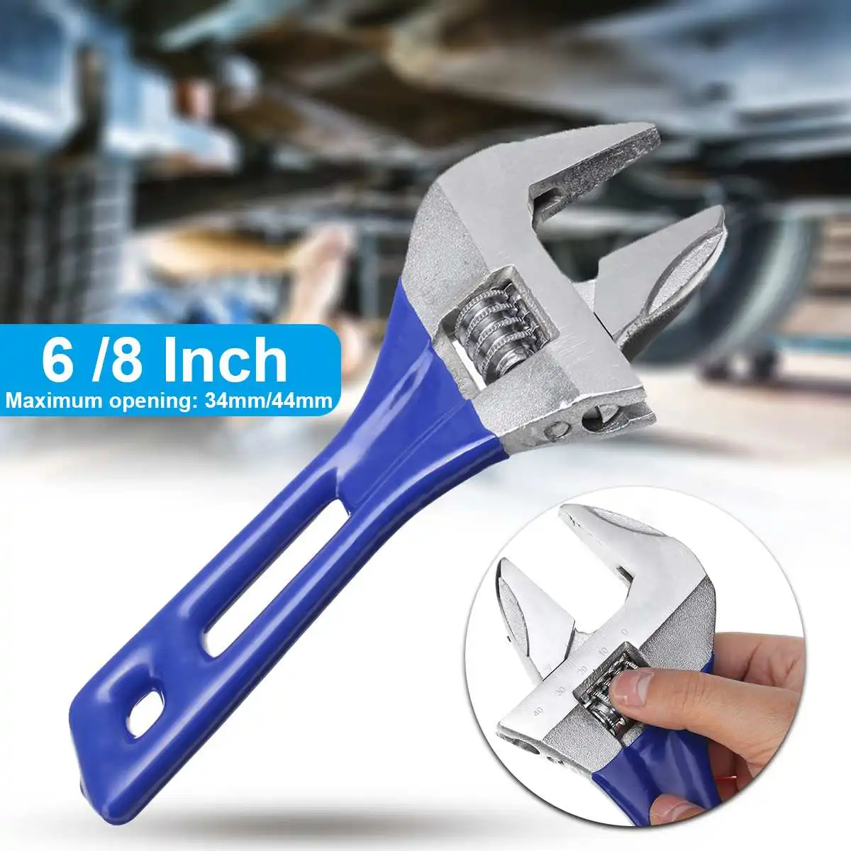 

Chromic Plating Adjustable Wrench Large Opening Handle Shank Spanners w/ Scale Durable Alloy Steel + Rubber 6 Inch /8 Inch