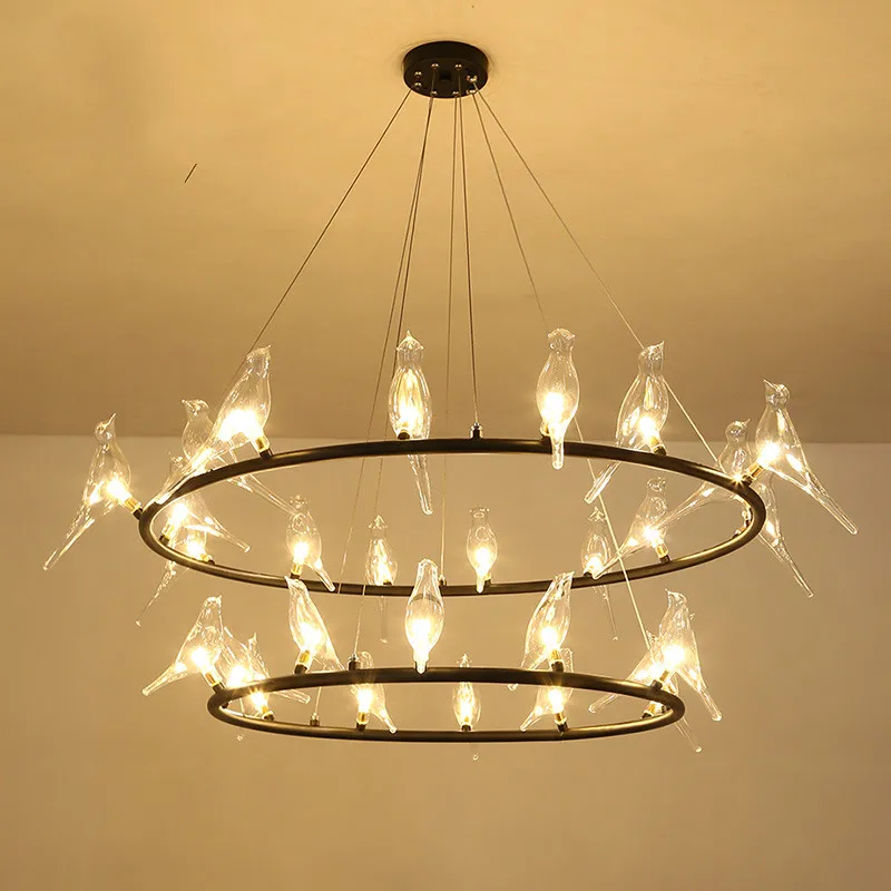 

nordic Modern Gold LED Pendant Lights glass bird iron ring bedroom dinning room kitchen hanglampen voor eetkamer lamp