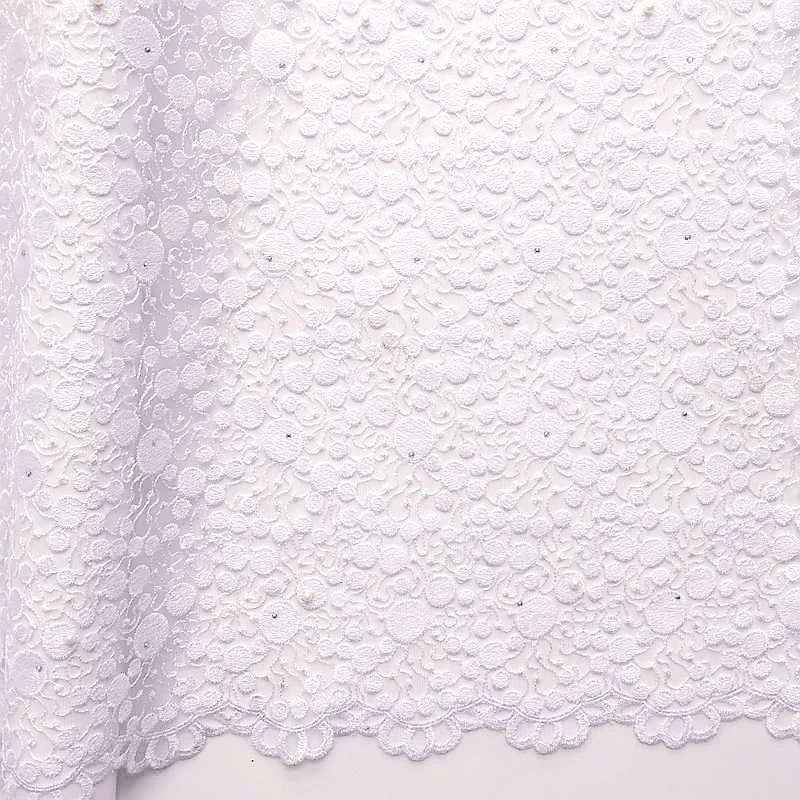 

2019 High Quality African Lace Fabric Pure White French Net Embroidery Tulle Lace Fabric For Nigerian Wedding Party Dress LQ1272