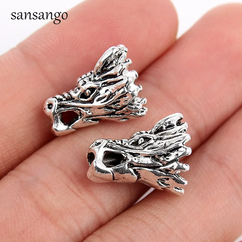 

10 Pcs Dragon Head Shape Alloy Space Bead Antique Silver Beads Charm For DIY Fashion Jewelry Making Necklace Bracelet Charms