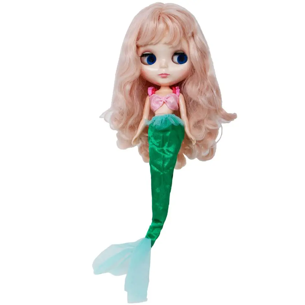 

Handmade Doll Outfit Party Wear Copy Mermaid Princess Pink Sexy Tops + Cute Fishtail Clothes For Blythe Doll Accessories Kid Toy