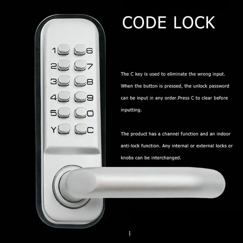 Mechanical Digital Push Button Keypad Door Lock password with normally