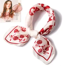 Rose floral pattern silk scarf 2019 new elegant women square scarf small winter neck scarves office lady neckerchief Accessories rose bush pattern gossamer scarf
