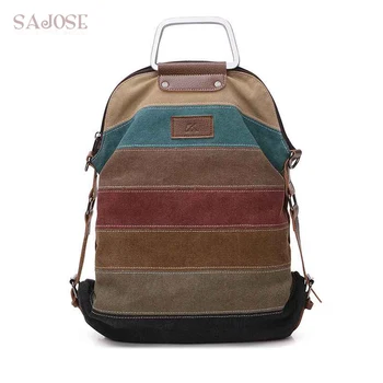 

Fashion Canvas Backpack Brand Women Patchwork Casual Shoulder Bags Female High Quality Backpacks Bag Ladies Rainbow Bucket Bag