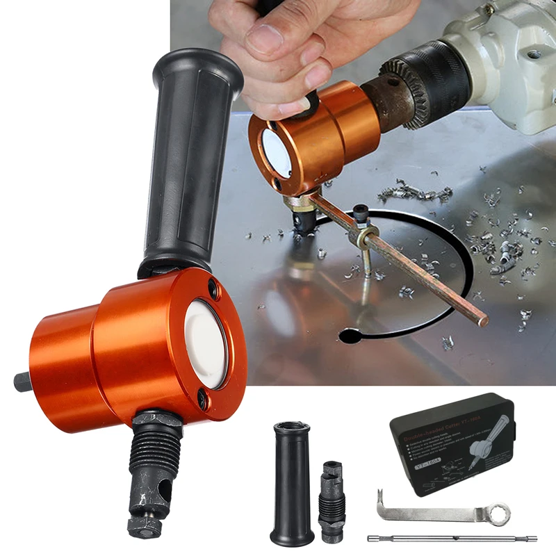 

Double Headed Sheet Metal Nibbler Drill Attachment Cutter With Extra Punch Die