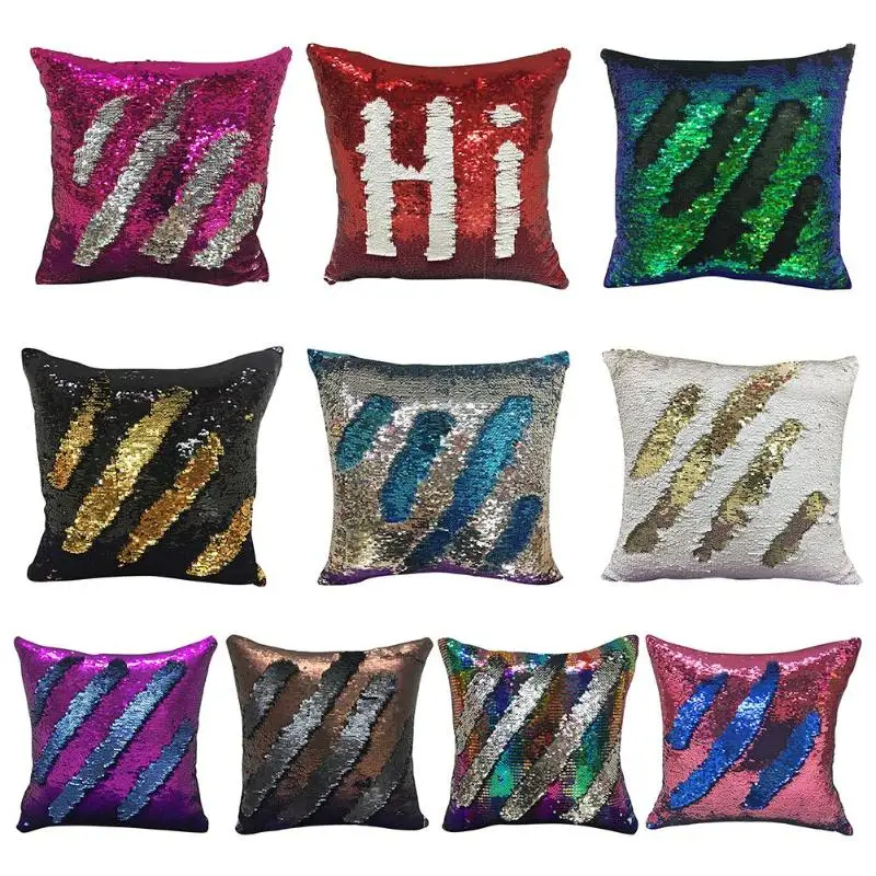 

40*40cm Magical Throw Pillowcase DIY Mermaid Sequin Cushion Cover Color Changing Reversible Pillow Case For Car Seat