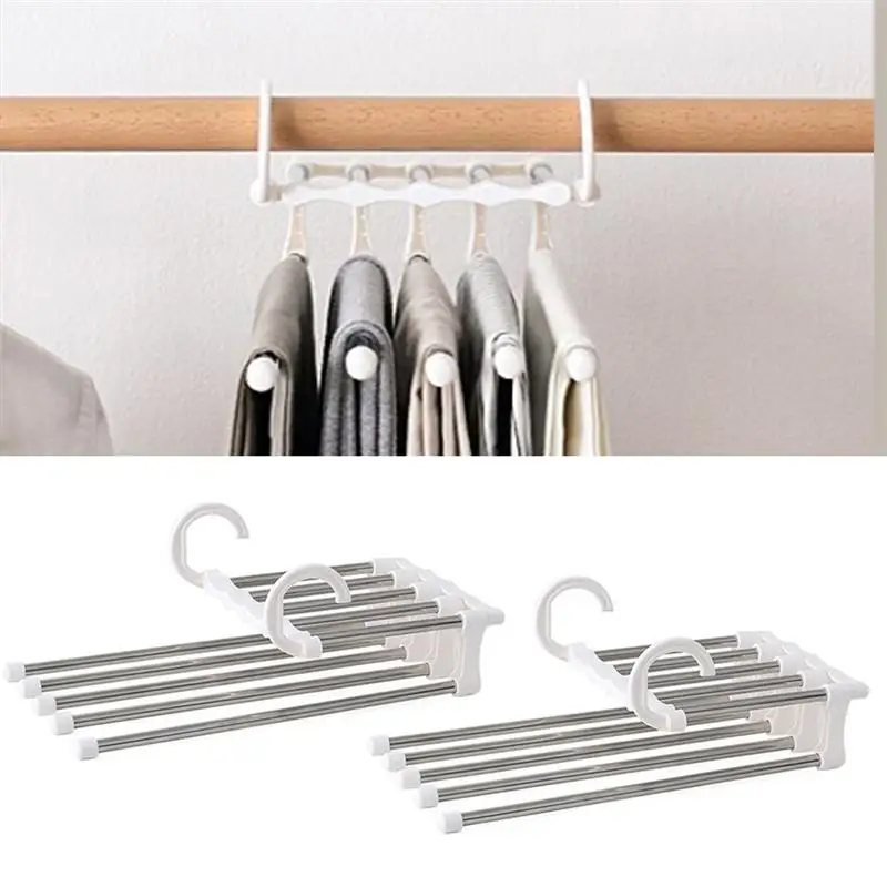 OUNONA 2pcs Wrinkle Free Magic Pants Hanging Rack Multifunctional Telescopic Stainless