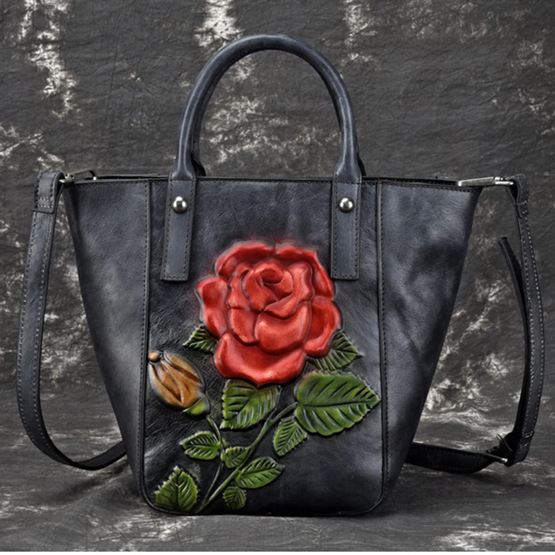 Натуральная кожа женская сумка через плечо с ручкой сверху узор розы тисненая Сумка-тоут винтажная сумка для отдыха на плечо сумки из натуральной кожи