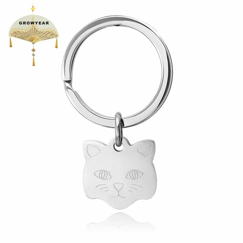 Stainless Steel Key Chain Cat Dog Tag Silver Color Simple Can Laser Logo A Variety of Styles Woman Man | Украшения и аксессуары