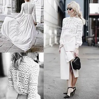 

Women's Fashion Lace Hollow Slim Blouses Long Sleeve White Shirt Tops Stylish Spring And Summer Wild Simple