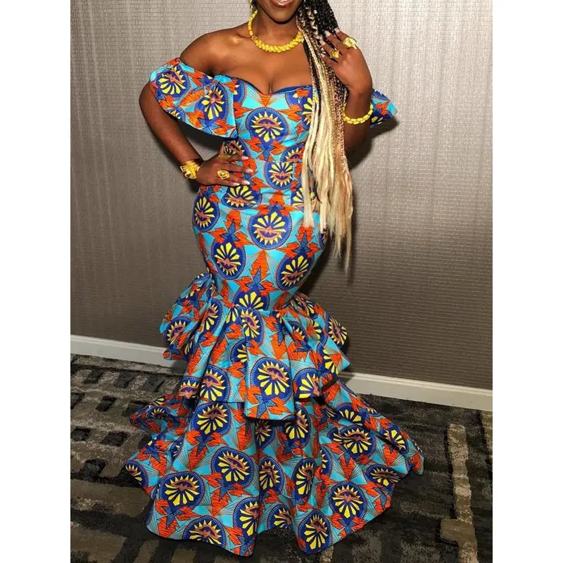 

Off Shoulder Long Bodycon Dress Women Summer Party Robe Sexy Backless Mermaid Elegant Evening Ruffle Fashion Print Maxi Dresses