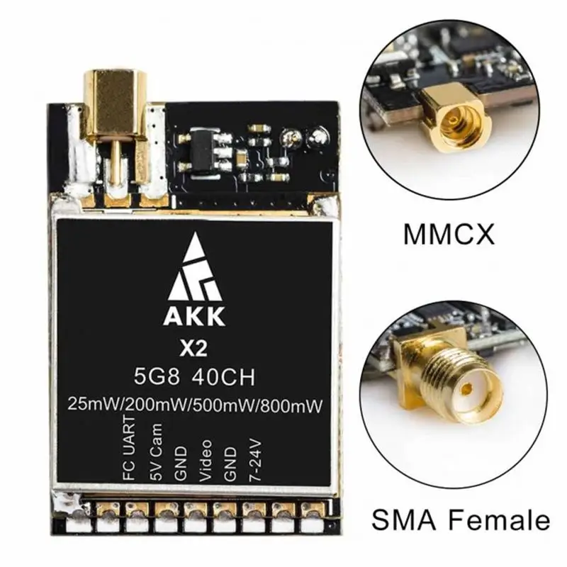 

AKK X2-MX MMCX 200mW/500mW/800mW 5.8GHz 37CH FPV Transmitter with Smart Audio OSD PIT Mode For Drone Quadcopter
