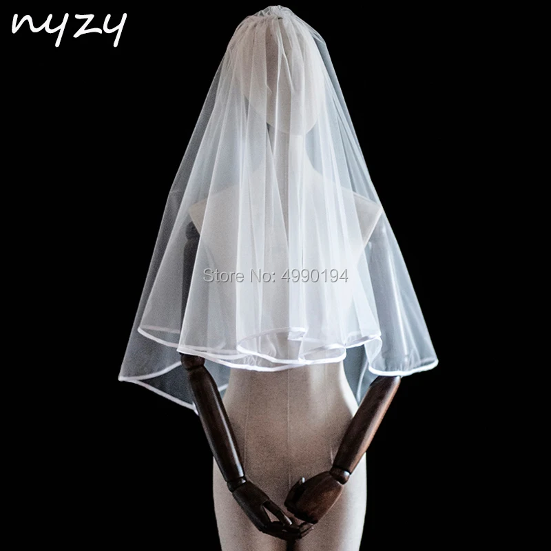 

NYZY V3 Real Ivory Veil Wedding Veil Bridal Veil With Comb Ribbon Edge 2 Layers Soft Tulle velo novia voile mariage 2019