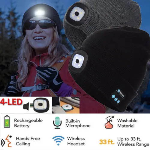  Fashion Warm Beanie Bluetooth LED Hat Wireless Smart Cap Headset Headphone Speaker - 32963521218