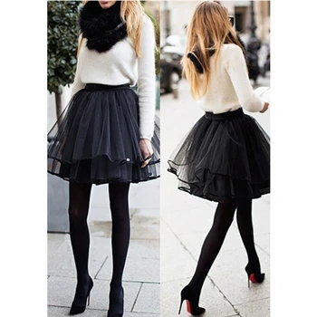 

Stylish New Women yarn Mesh Skirt Black Short Mini Skirt Plain Elastic Waist Evening Party Tulle Tutu Mini Skirt Bottom