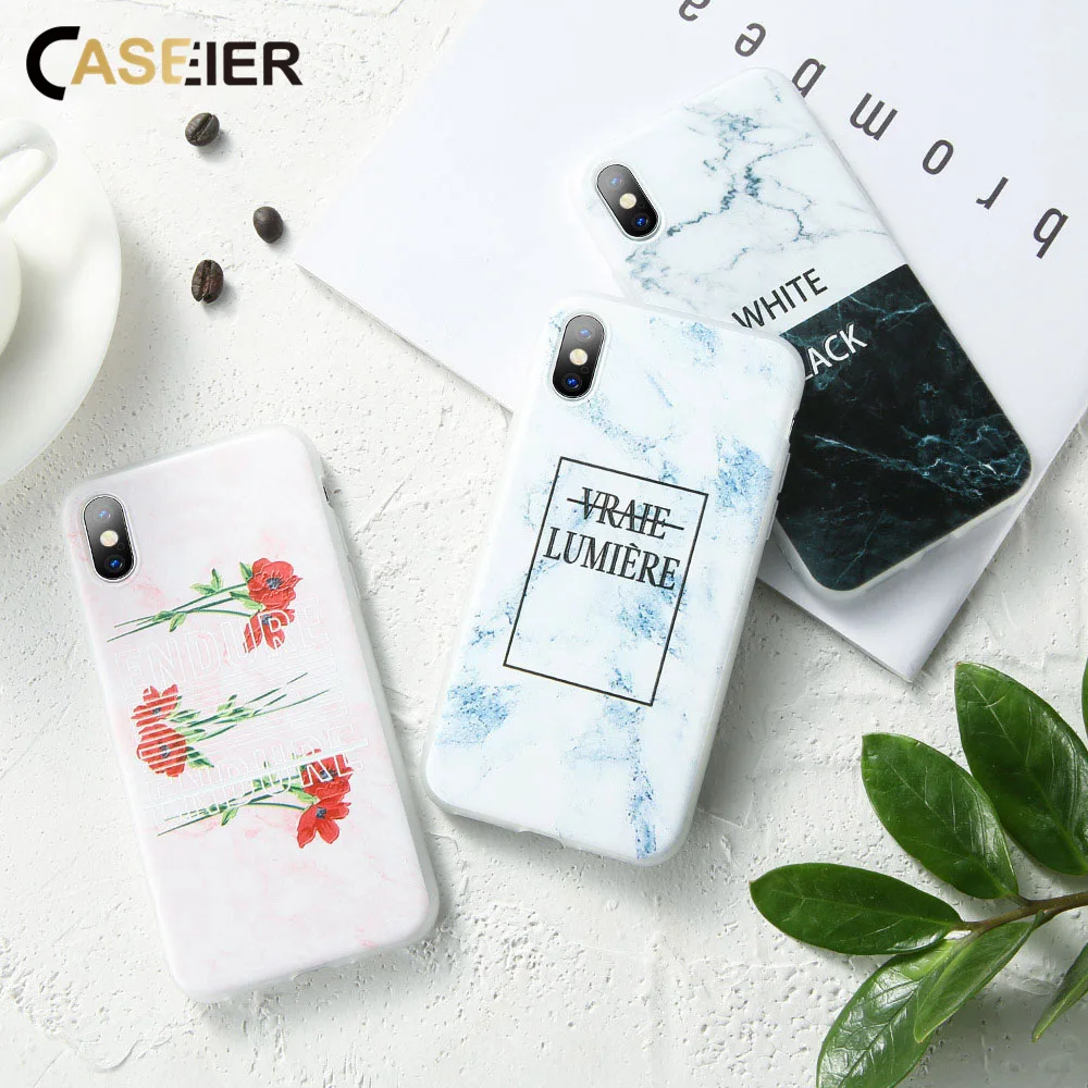 CASEIER Marble Embossed Phone Case For iPhone 7 8 Plus XR X XS MAX 6 6s Text Cases 5 5S SE Back Covers Coque |