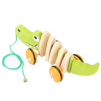 

2020 New Toddler Drag Wooden Cars Toys Child Walk-A-Long Rope Hand Pull Toy Crocodile Toy 1-3 Years Old Baby Funny Toys