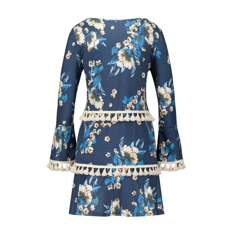 Женские миди платья элегантные Boho Лето 2019 синий Путешествия Aline с расклешенными