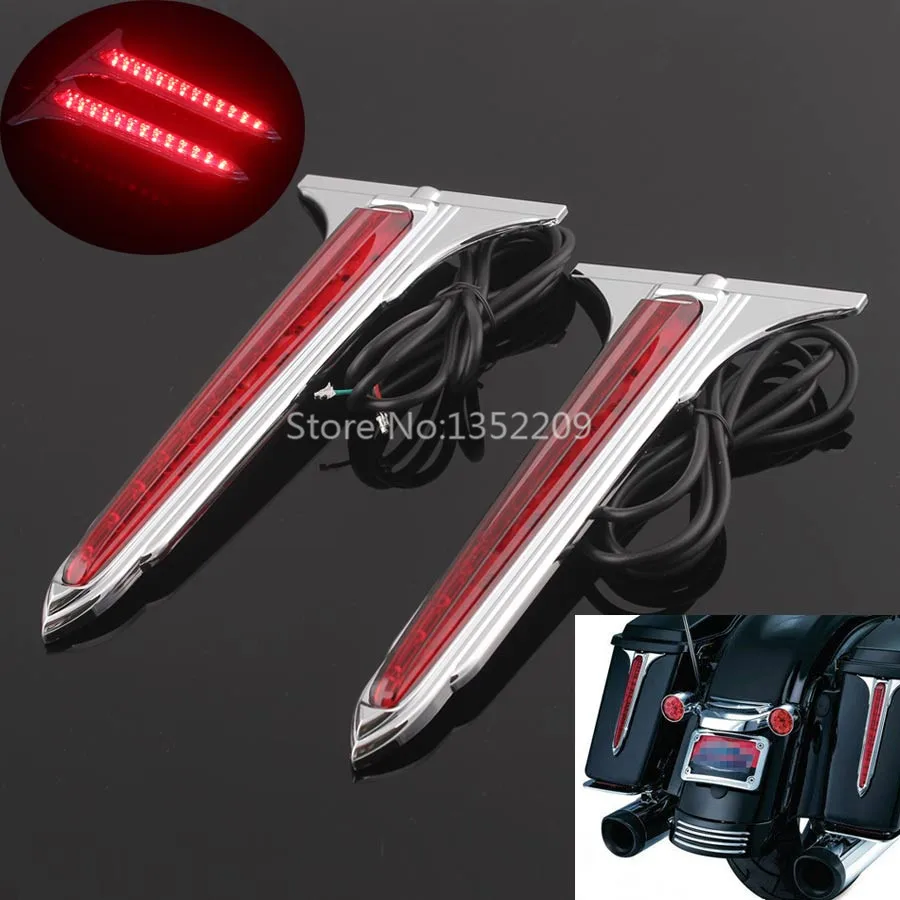 

Modified Chrome Wedge LED Brake Tail Light Rear Saddlebag Side Box Taillights Red Lens Fit For Harley Touring 93-13 New Arrival