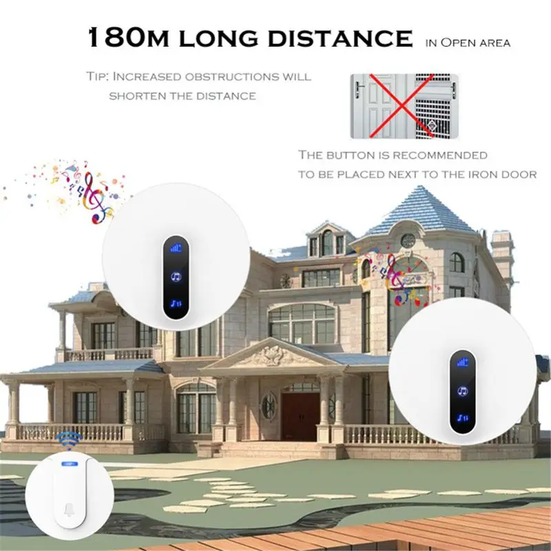 Self Powered Waterproof Wireless Doorbell Door Bell Ring 180M Lange No Battery 1 Button 1 Receiver 110V 220V Eu Plug Self Powered Waterproof Wireless Doorbell Door Bell Ring 180M Lange No Battery 1 Button 1 Receiver 110V 220V Eu Plug