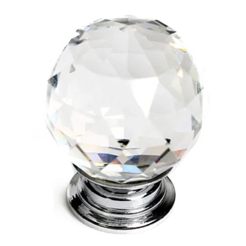 

16 X 30mm Diamond Crystal Glass Door Knob Knobs Handle Drawer Kitchen + Screws