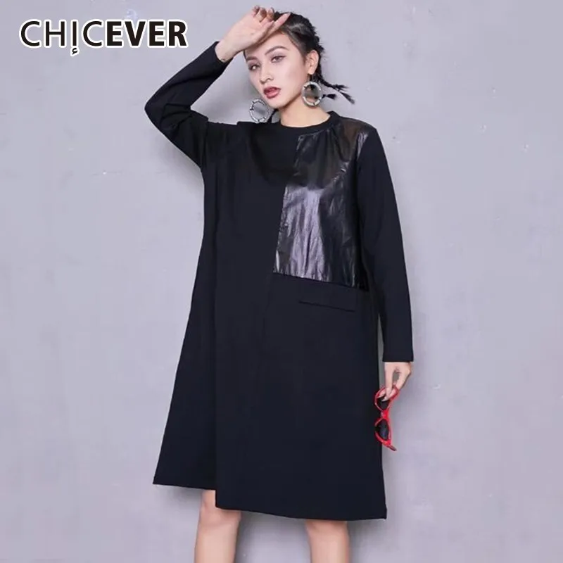 CHICEVER 2019 осенние женские платья для женщин с круглым вырезом и длинным рукавом