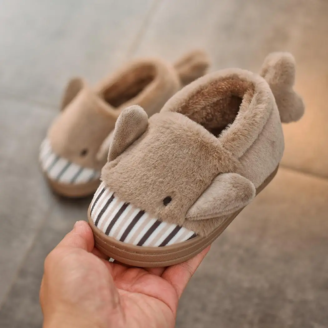 Shoes Print Slip Casual Children Winter Rubber Patchwork Coral Cotton Non-Slip Soft Fleece Animal Cute on