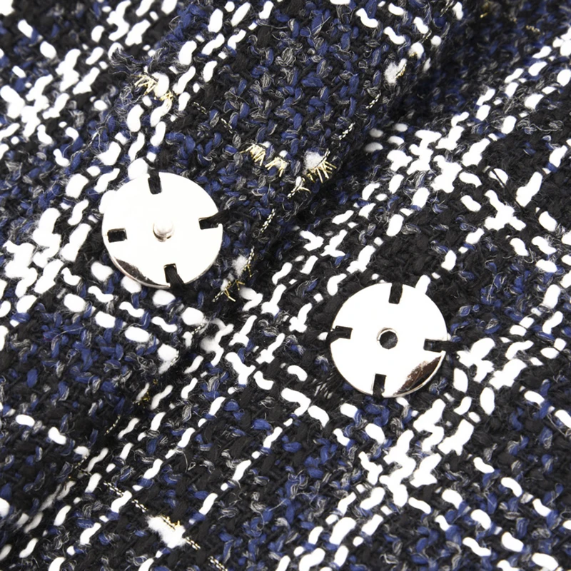 Le586 2019 Nouveau Col Plaid Hiver Printemps Femme Élégant Blue Manteau Modèle Turn Couvert De eam Sélections Lâche À Longues down Bouton Manches Toutes Les dWqwBxcn