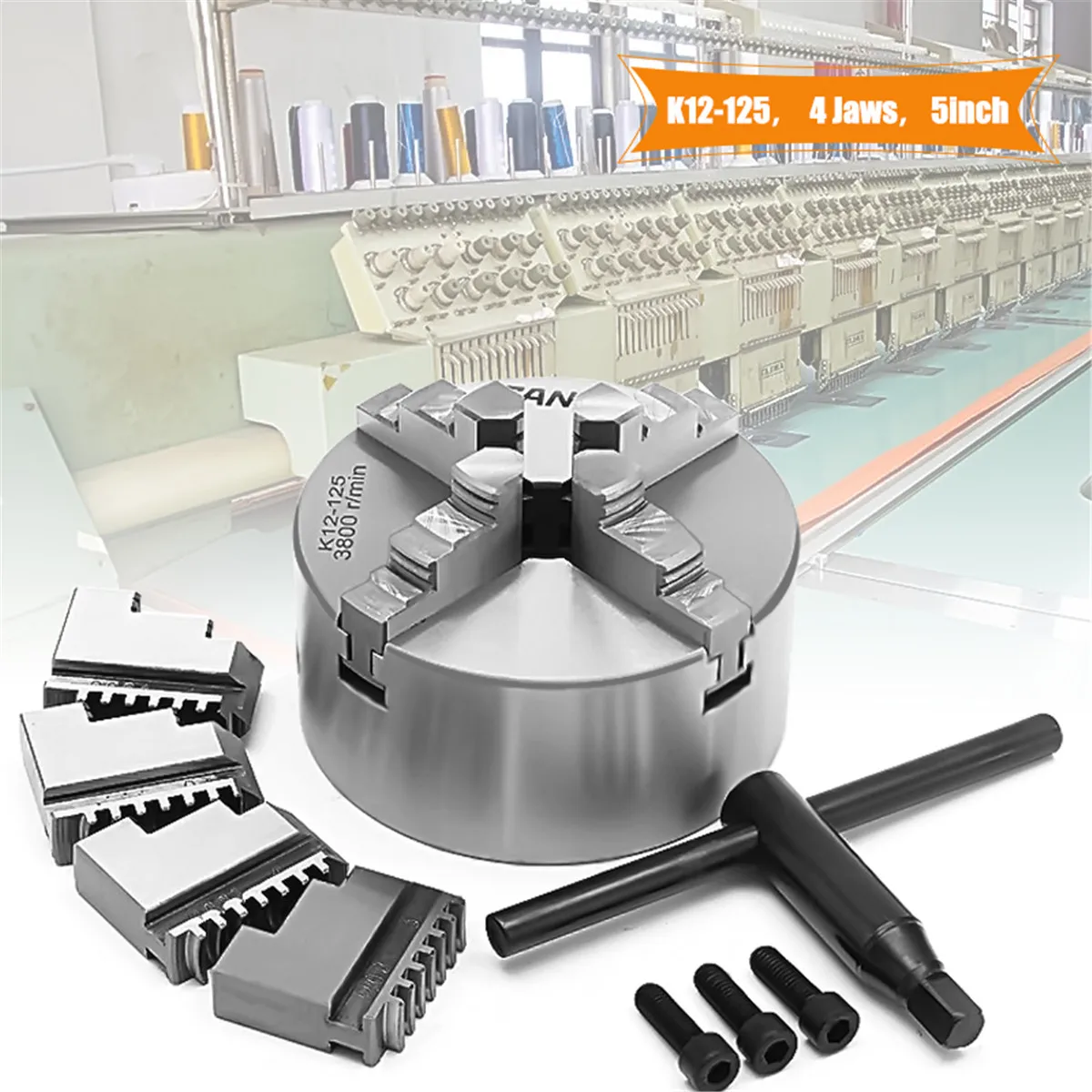 

4 Jaw 5'' K12-125 Lathe Chuck Self Centering Hardened Steel CNC Milling 125mm for Drilling Milling Machine