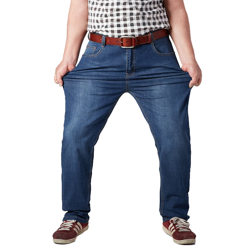 Günstig Plus Größe Herren Jeans Klassische Gerade Baggy Männliche Jeans Neue Sommer Dünne Beiläufige Lose Fit Denim Hosen König Größe Hosen overalls